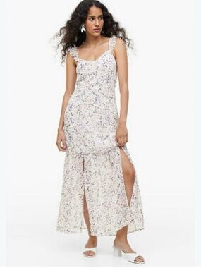 H&M Maxi Dress with Lilac Floral Print and Ruffle Straps